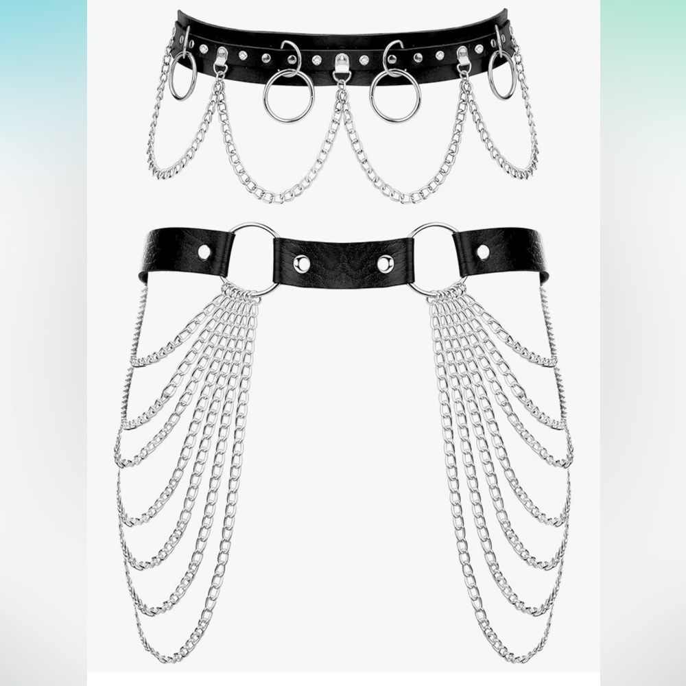 Two Black and Silver Chain Belts